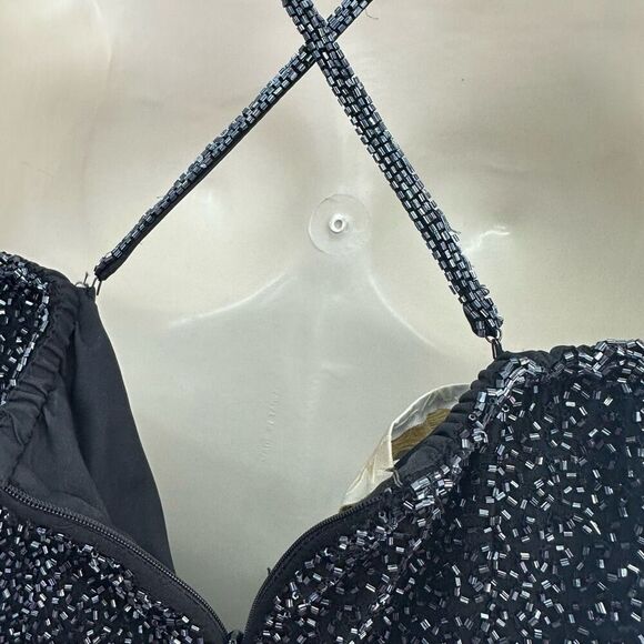 Cache Women’s Vintage Y2K 90s All Over Beaded Criss Criss Back Fitted Mini Dress - Picture 12 of 16